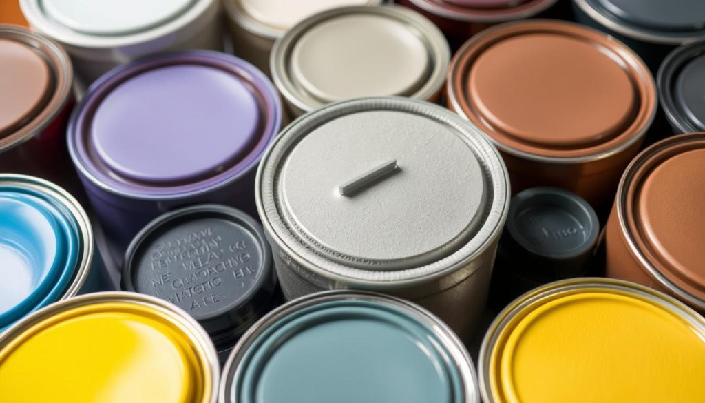 A well-lit, close-up view of various high-quality commercial coatings, including smooth glossy enamels, textured matte finishes, and semi-transparent sealants. The coatings should be shown in a clean, organized arrangement, with attention to their unique colors, sheens, and material properties. The lighting should be soft and diffused, highlighting the depth and nuance of each coating's surface. The background should be neutral, allowing the coatings to be the central focus, conveying a sense of professionalism and craftsmanship befitting a high-end commercial painting project.