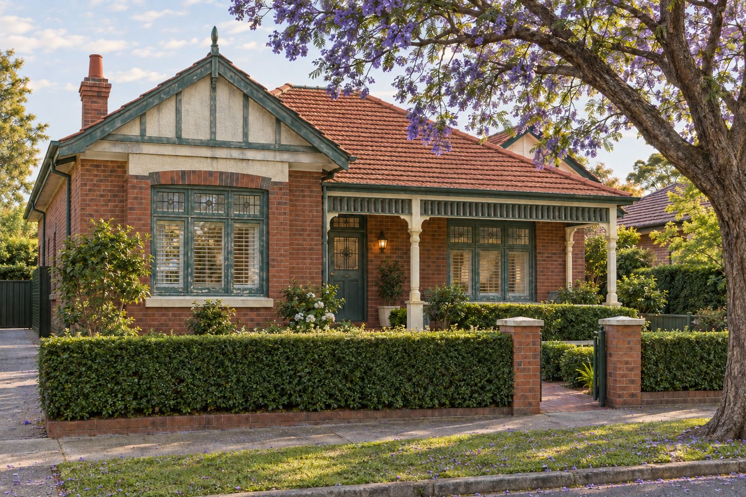 Federation brick home before repainting with faded trims
