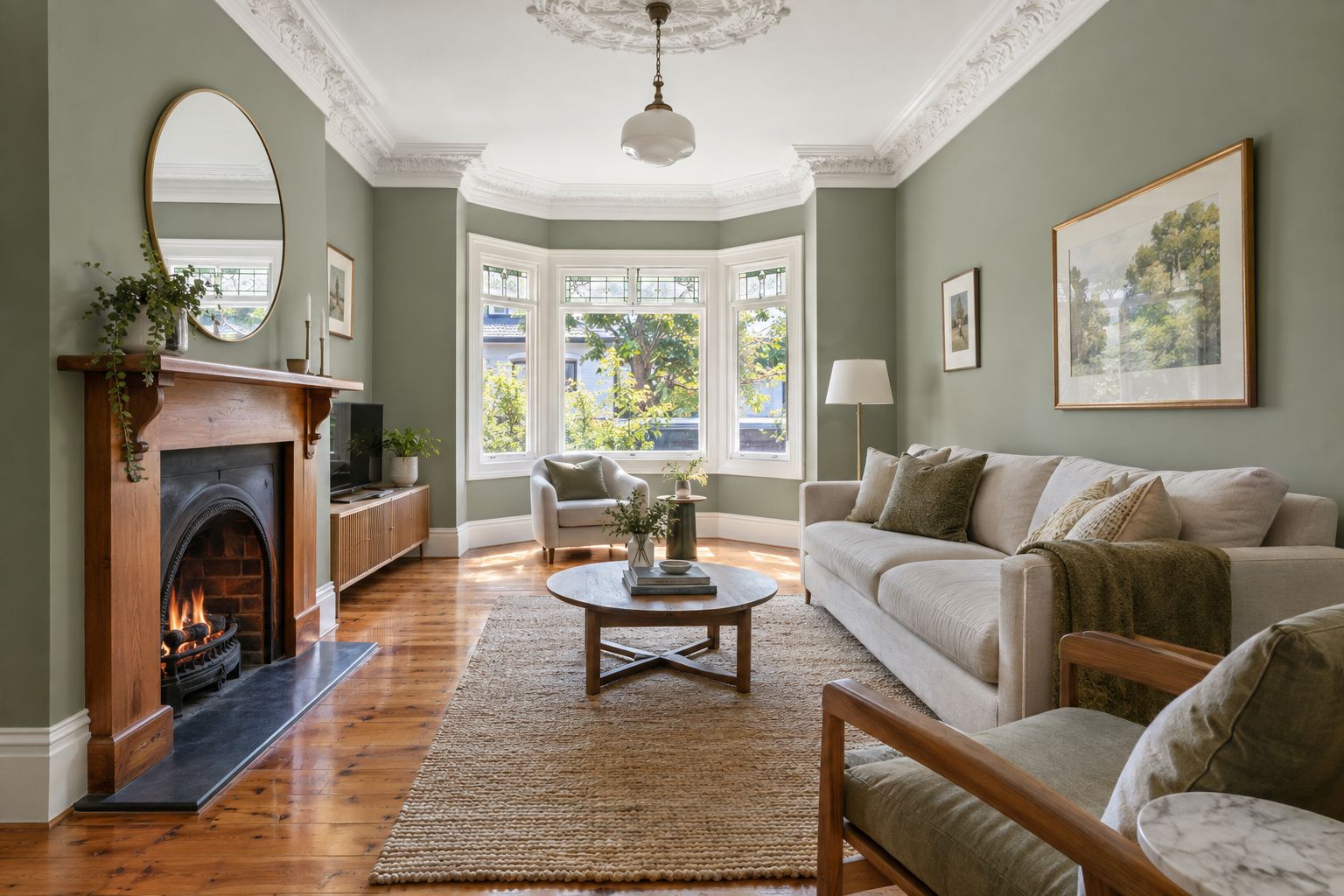 Sage green living room