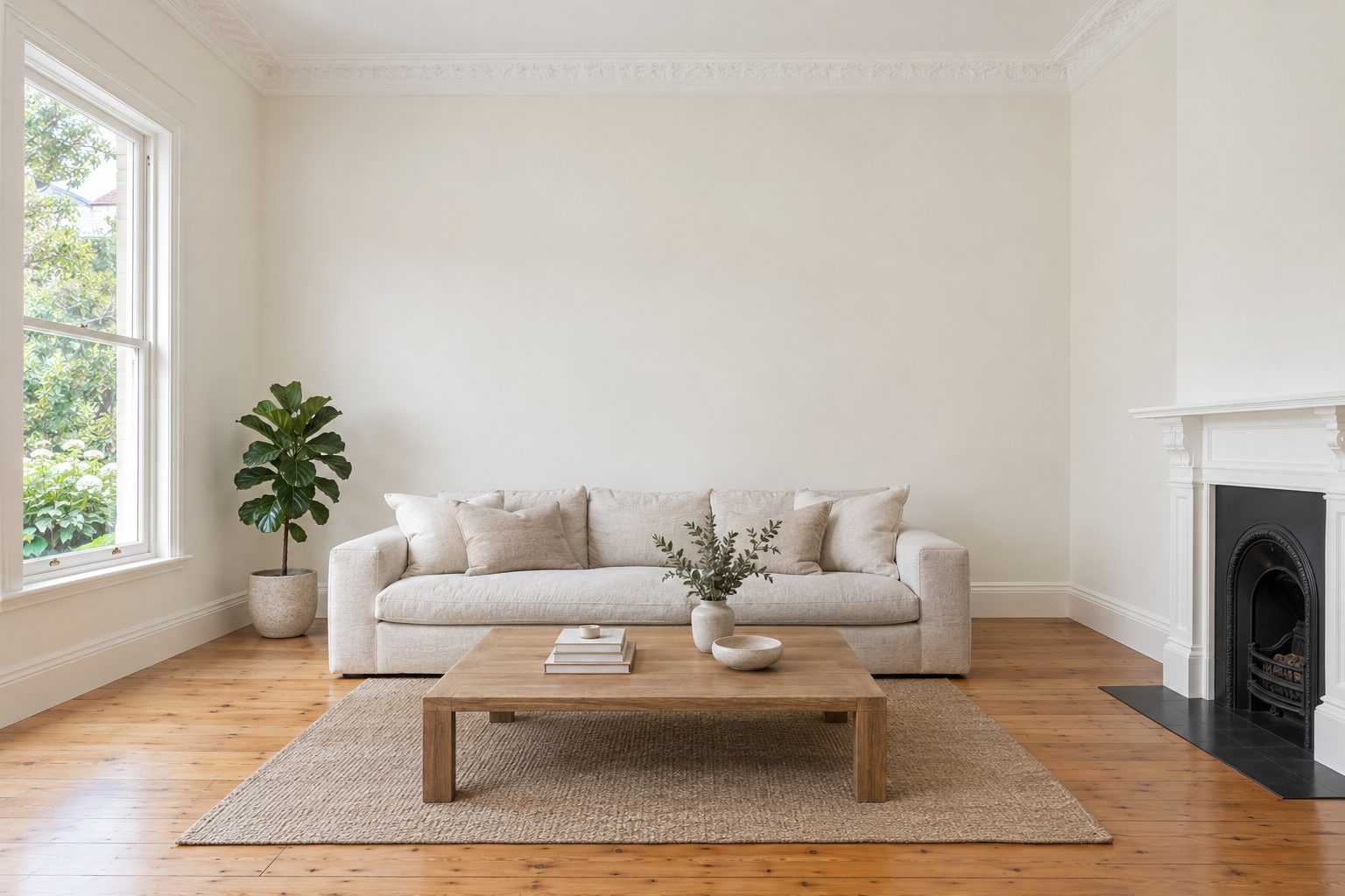 Living room with warm white walls